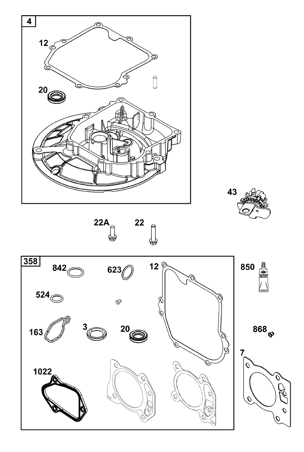 Crankcase Cover/Sump Group Diagram and Parts List for 08P602-0029-H5 020000 - 09Z999 Briggs and Stratton Engine